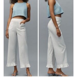 The Colette Maeve White Ruffle Hem Crop Wide Leg Pants